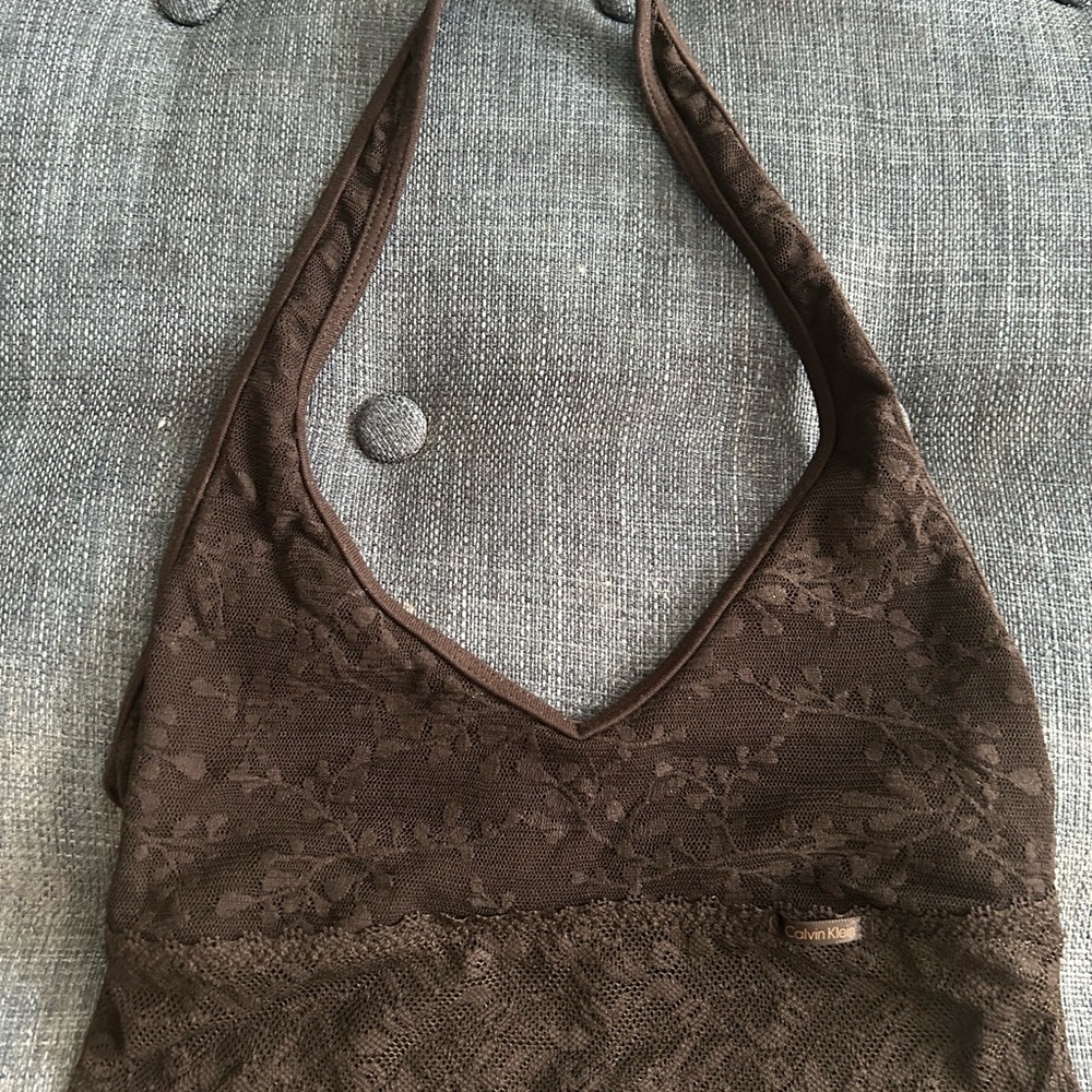 Calvin Klein Dark Brown Floral Shoulder Bag